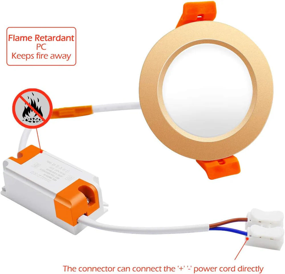 ECO-1 Series Frosted LED Downlight – Gold Housing – TRIAC Dimmable – 3W/5W – 4-Pack – 2700K–6000K – 100–130V