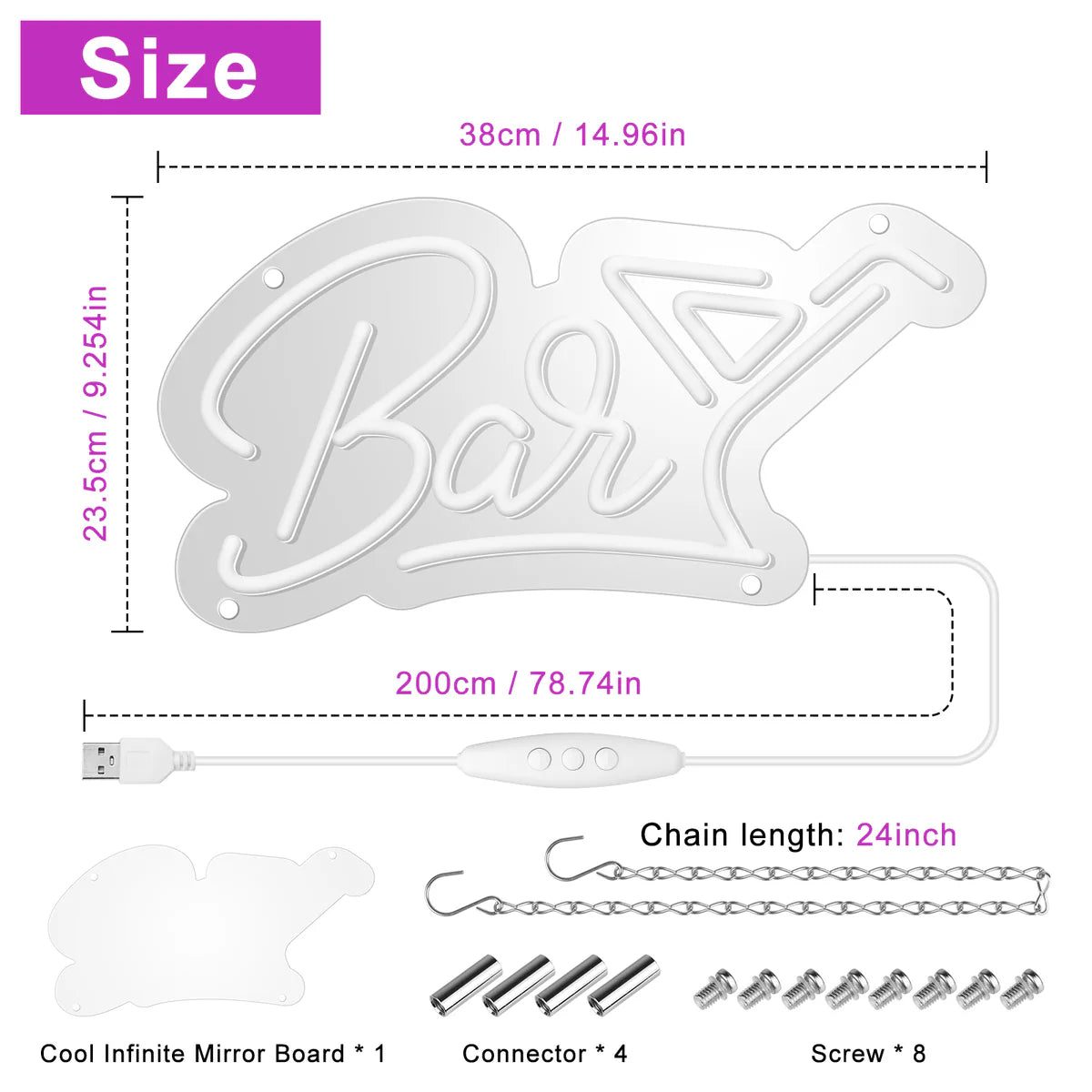 Bar LED Sign – Multi-Color Glow | 15 × 9.2 inch | USB Powered | Hanging | Ideal for Bar, Pub, Lounge, Nightclub, Party Mood Lighting