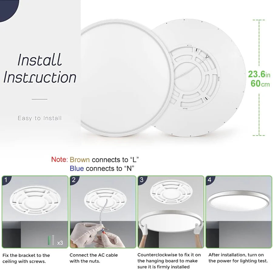 24 Inch Round 45W White LED Ceiling Light, 3000K / 4500K / 5000K / 6500K Flush Mount Ceiling Light Local Stock (US/UK/DE)