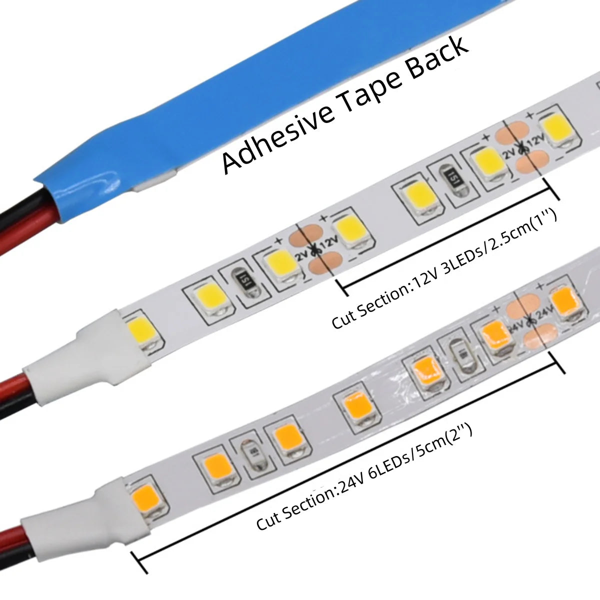 SMD2835 LED Strip Light, 5m Roll | 12V / 24V DC | 120 LEDs/m | 12W/m | White 3000K / 4000K / 6000K | 8mm PCB | IP00 / IP65 / IP67