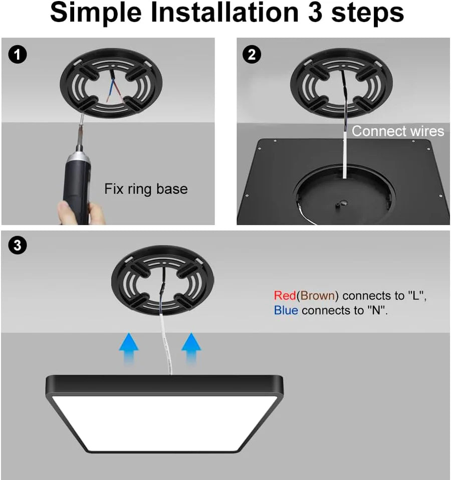 12.0 Inch Square 24W Black LED Ceiling Light, 3000K / 4500K / 5000K / 6500K Flush Mount Ceiling Light Local Stock (US/UK/DE)