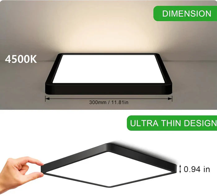 15.7 Inch 18W White / Black Square Ceiling Light – AC 110–130V | 3000K / 4500K / 5000K / 6500K | Flush Mount Ceiling Light for Modern Home Lighting | 1-Pack – Local Stock (US)