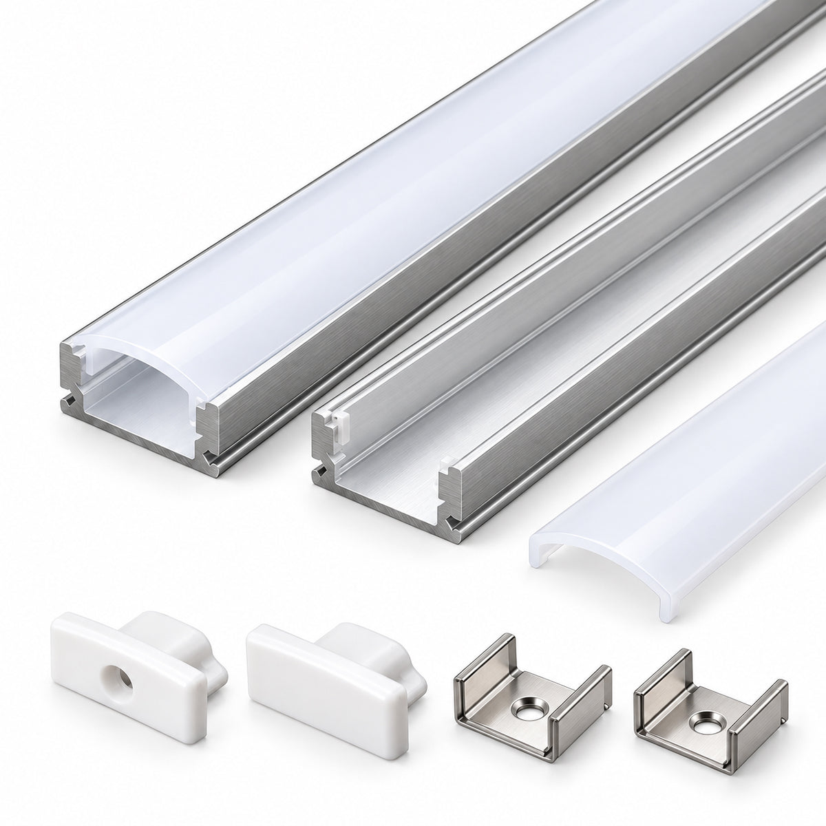 Silver 509-B 17.4 × 7mm Wall-Mount LED Aluminum Channel, 12mm Inner Width, with Milky White Cover & Installation Accessories