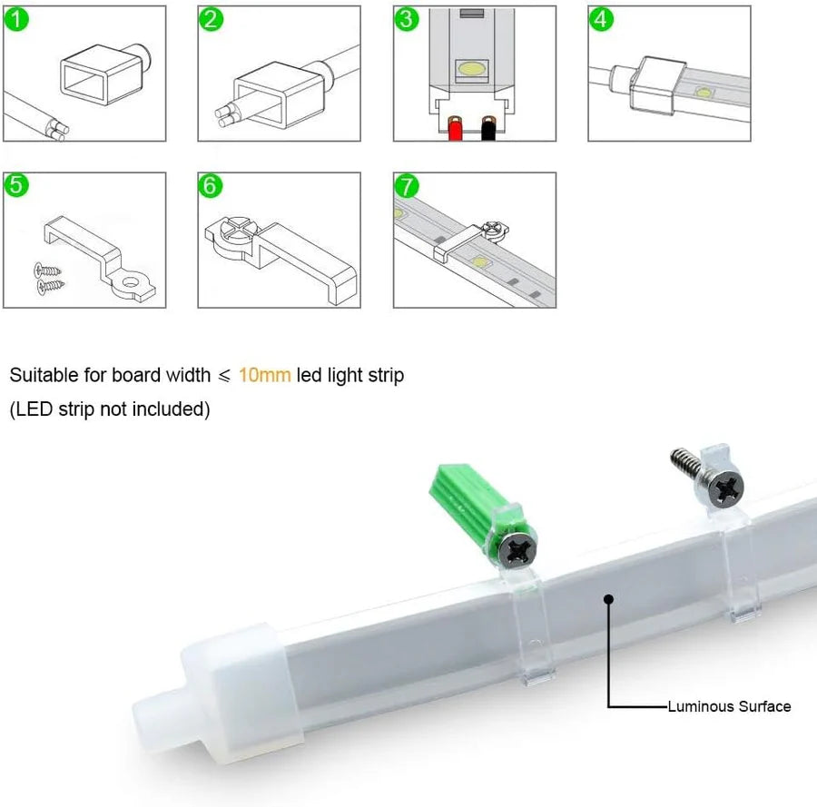 S1212 Neon Light Housing – 12x12mm | Silicone LED Channel System | 8mm PCB Width | IP67 Waterproof | 16.4FT/5M*1/16.4FT/5M*5