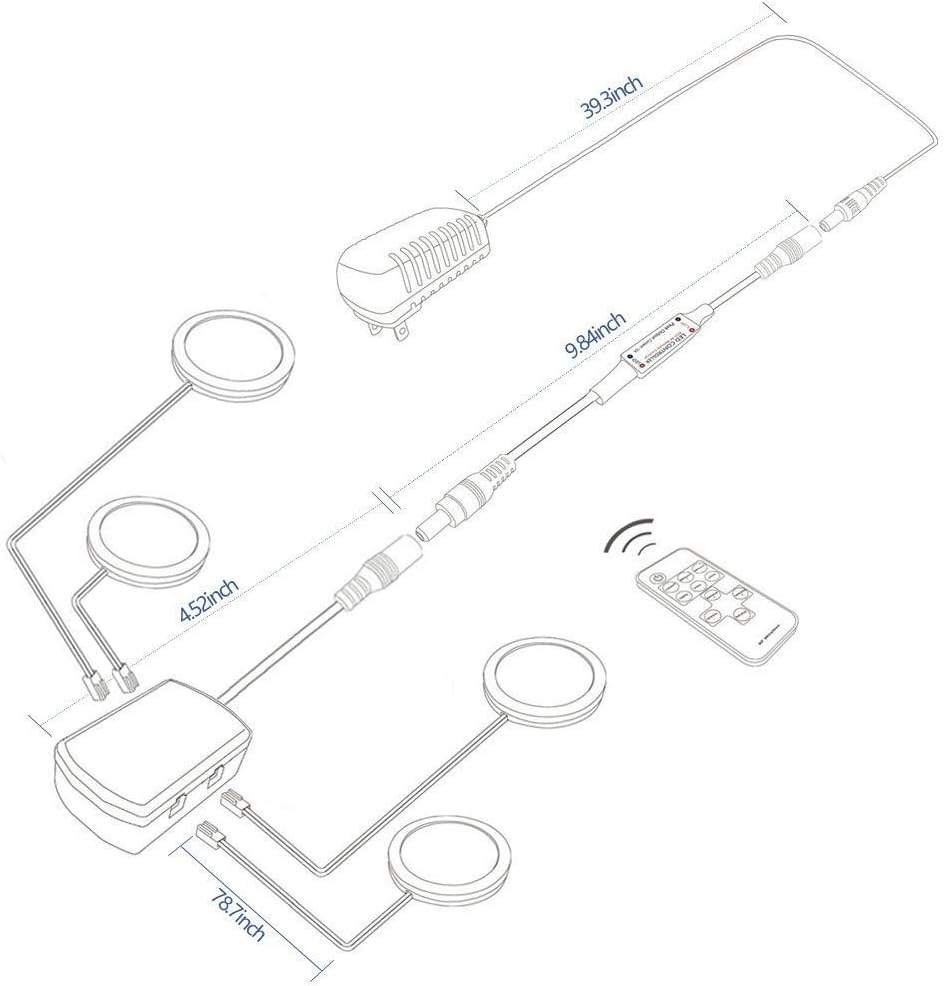 LightingWill LED Under Cabinet Lighting, 680lm Daylight White 5000K Puck Lights, DC12V Dimmable Ultra Thin Kitchen Closet Gun Safe Locker Counter Light Kit, Remote Control+Power Adapter(4 Pack)