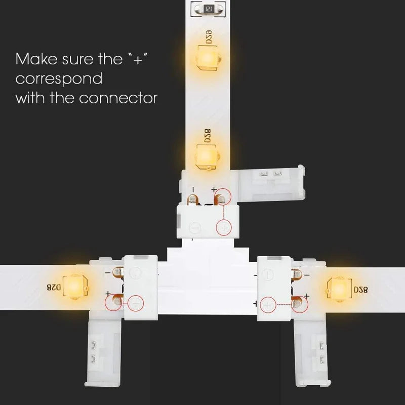LightingWill 10mm 2Pin LED Strip Connector Transparent Solderless Clips, Crystal LED Light Strip Connector Strip to Wire Strip to Strip DC Adapter for 3528 2835 LED Strip, Local Stock US UK