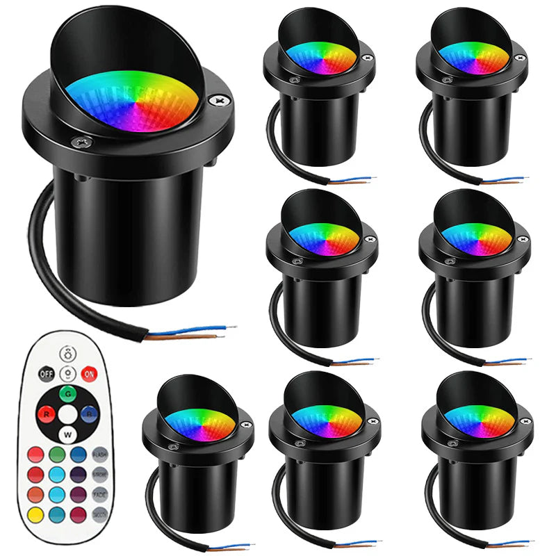 LightingWill 5W Low Voltage RGBWW Inground LED Well Lights – DC 12V–24V | 6 / 8-Pack | RGB + 3000K Warm White | IP65 Waterproof | Outdoor Landscape & Ground Lighting for Garden, Yard & Driveway