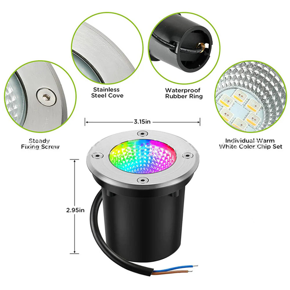 LightingWill Low Voltage RGBWW Inground LED Well Lights – DC 12V–24V | 3W /5W | 6 / 8-Pack | RGB + 3000K Warm White | IP65 Waterproof | Outdoor Landscape & Ground Lighting for Garden, Yard & Driveway
