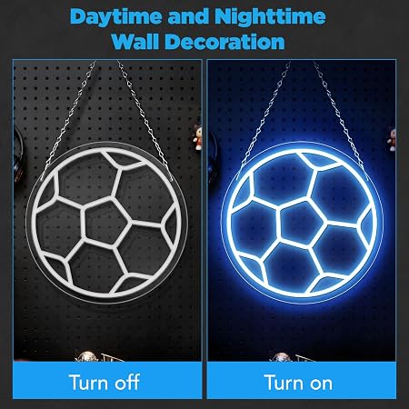 LED Neon Signs – Soccer Ball Silicone Neon Sign – 12×12 Inch | 5V USB Powered Dimmable Ice Blue Glow LED Wall Light | Neon Lamp with Accessories Included | Hanging Sports Decor for Bedroom, Game Room, Bar & Party Spaces