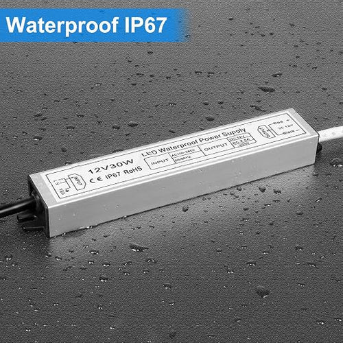 30W 12V/24V Waterproof LED Power Supply, 90-265V Input, Single Output, Aluminum Housing, Outdoor LED Lighting Driver, CE/RoHS/FCC Certified, US/UK/EU Plug