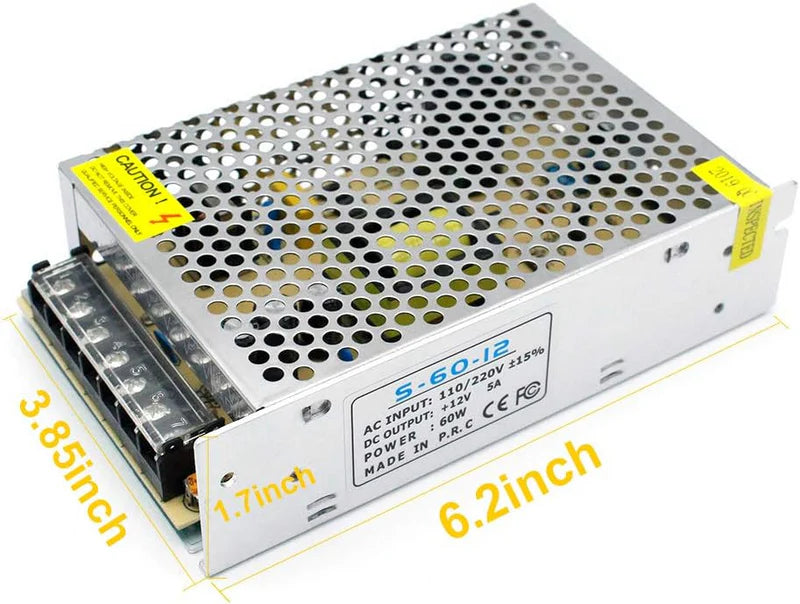 DC 12V/24V 60W–250W Switching Power Supply, AC 110/220V Input, Constant Voltage LED Driver Transformer, Metal Case with Screw Terminals, CE/FCC/RoHS Certified
