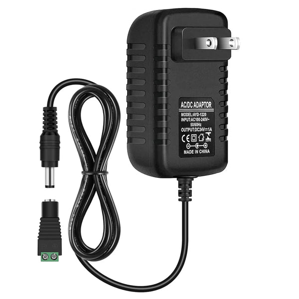 12V/24V Plug-in LED Adapter 24W, AC 100–240V Input, Black Case - US/UK Plug AC Power Supply for LED Strip Lights and Home Lighting Projects