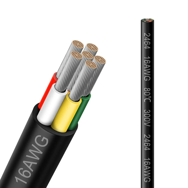 16 AWG 6/7/8 Conductor Black/White PVC Insulated Copper Cable – Multi-Core Control Cable Flexible Wire for LED & Electrical Systems – 5m (16.5ft)