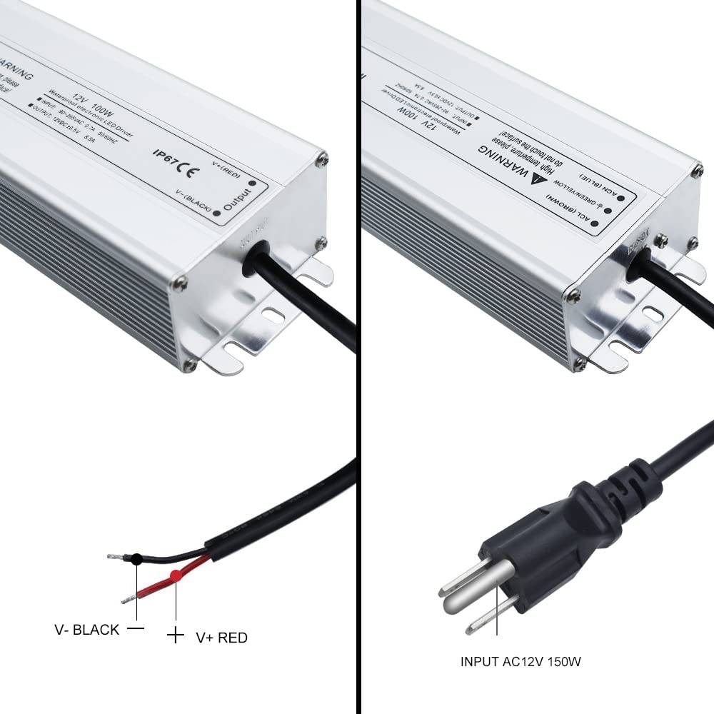 12V Waterproof LED Power Supply, 30W–300W Outdoor LED Driver, 90–265V AC Input, Single or Dual Wire Output, CE/RoHS/FCC Certified, US / UK / EU Plug &amp; Wire Lead Options