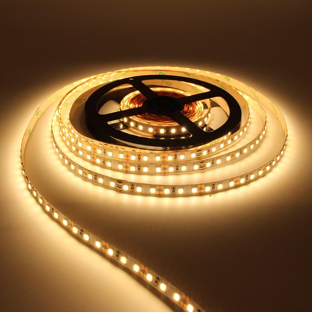 LightingWill LED Strip Light CRI90 SMD3528 16.4Ft(5M) 600LEDs Warm White 3000K-3500K 120LEDs/M DC12V 48W 9.6W/M 8mm White PCB Flexible Ribbon Strip with Adhesive Tape Non-Waterproof H3528WW600N