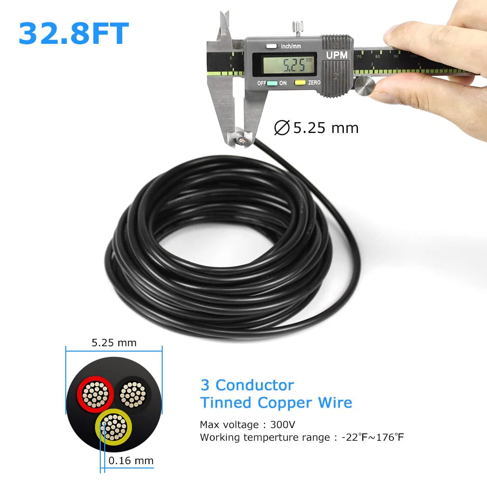 20 AWG 2/3/4/5 Conductor Black/White PVC Insulated Copper Cable – Multi-Core Flexible Wire for LED Installation – 10m (33ft)
