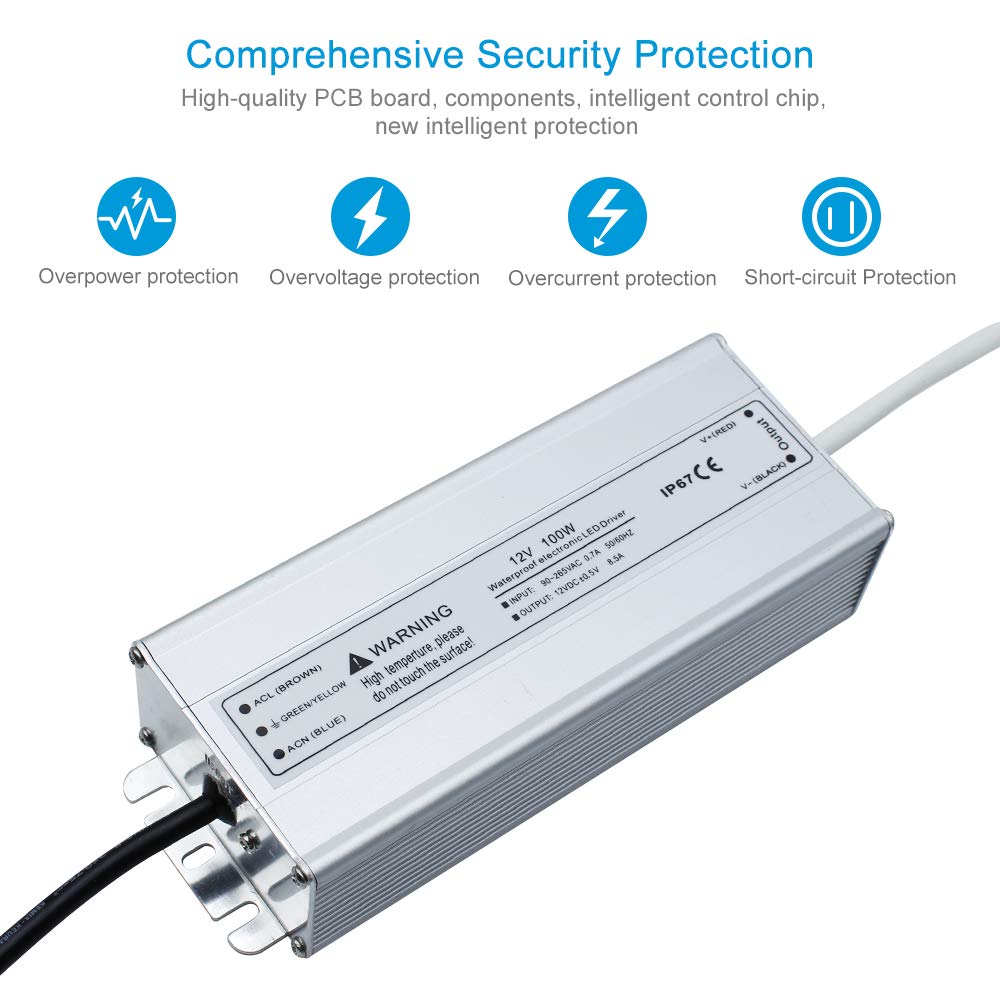 12V Waterproof LED Power Supply, 30W–300W Outdoor LED Driver, 90–265V AC Input, Single or Dual Wire Output, CE/RoHS/FCC Certified, US / UK / EU Plug &amp; Wire Lead Options