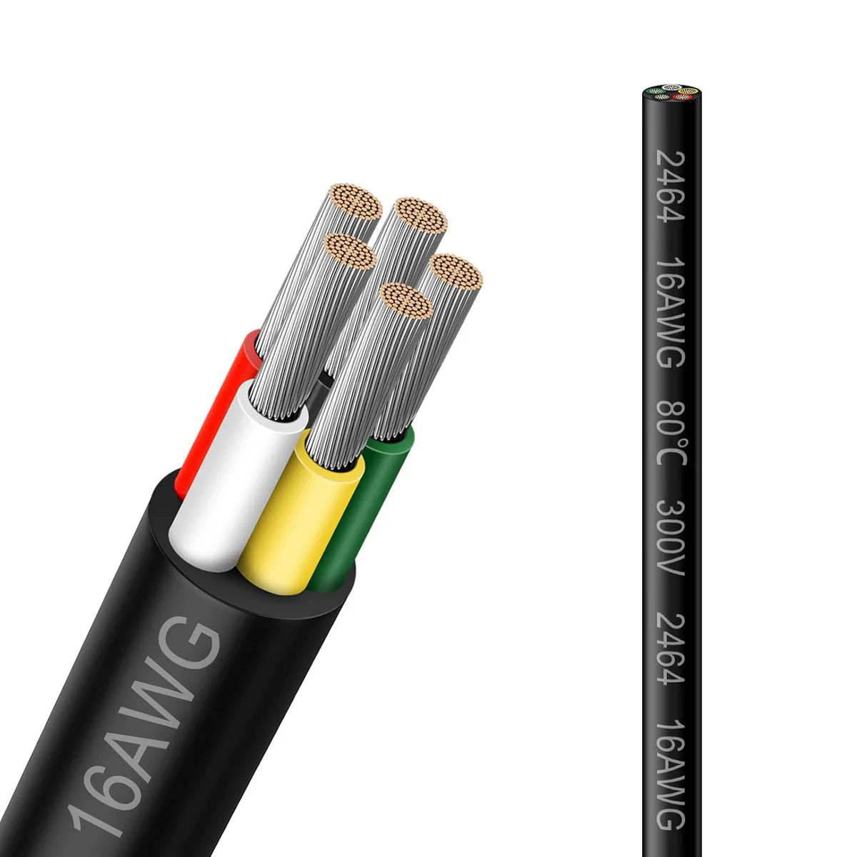 16 AWG 2/3/4/5 Conductor Black/White PVC Insulated Copper Cable – Multi-Core Flexible Wire for LED Installation – 5m (16.5ft)