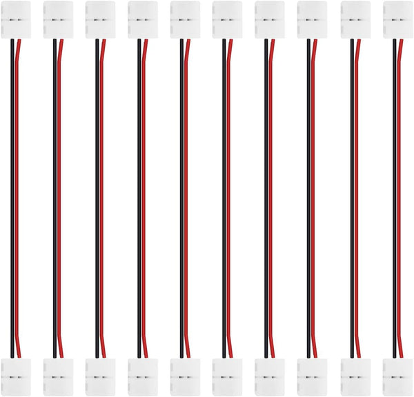 LightingWill 10pcs/Pack Strip to Strip with Wire Solderless Snap Down 2Pin Conductor LED Strip Connector for 8mm Wide 3528 2835 Single Color Flex LED Strips