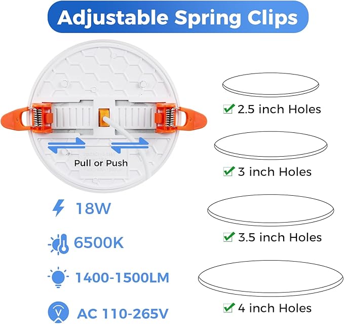 4 Inch LED Recessed Ceiling Light, 18W Recessed Light, 6500K Cool Daylight, Canless Wafer Downlight, Fits 2.5-4in Ceiling Hole with LED Driver (4 Pack)