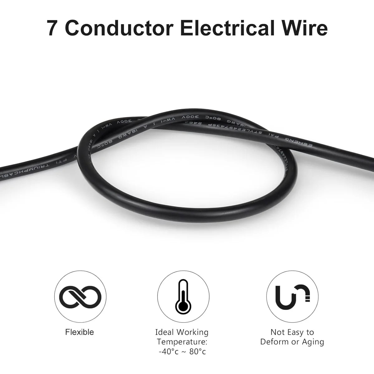 22 AWG 6/7/8 Conductor Black/White PVC Insulated Copper Cable – Multi-Core Control Cable Flexible Wire for LED & Electrical Systems – 10m (33ft)