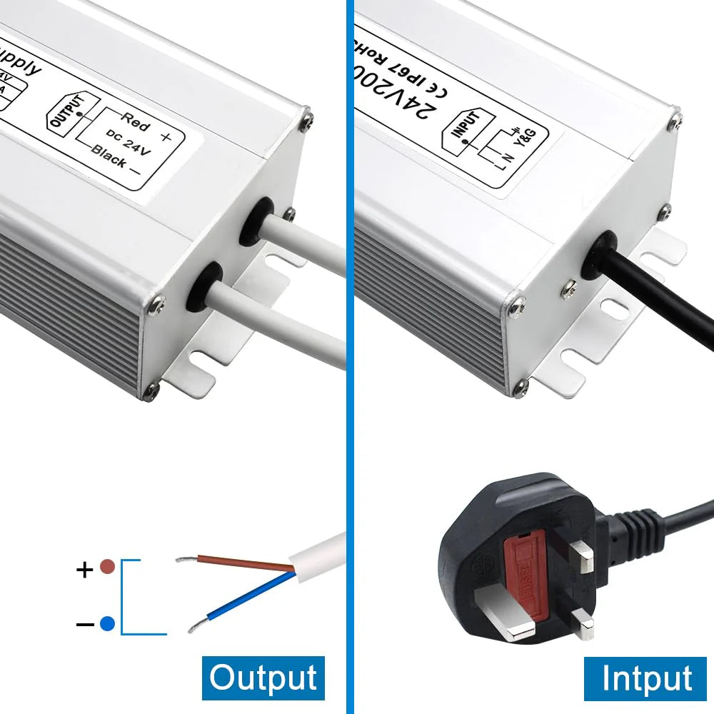 350W 12V/24V/36V/48V Waterproof LED Power Supply, 175-265V Input, Single/Dual Output, Aluminum Housing, Outdoor LED Lighting Driver, CE/RoHS/FCC Certified, UK/EU Plug