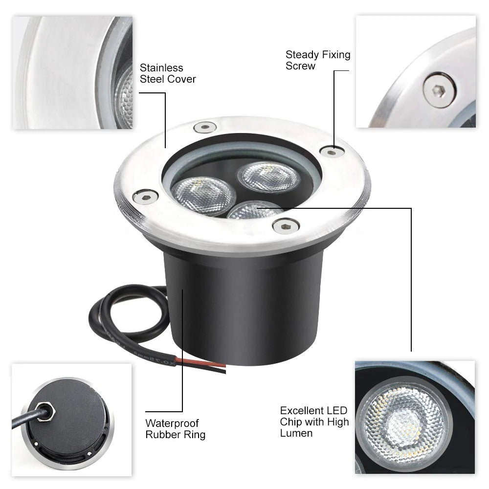 LightingWill 3W Low Voltage Inground LED Spotlight – DC 12V / 24V | 6-Pack | Warm White | IP67 Waterproof | Outdoor Landscape & Path Lighting | for Driveway, Deck, Step & Garden Lighting