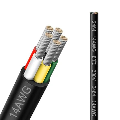 14 AWG 2/3/4/5 Conductor Black/White PVC Insulated Copper Cable – Multi-Core Flexible Wire for LED Installation – 10m (33ft)