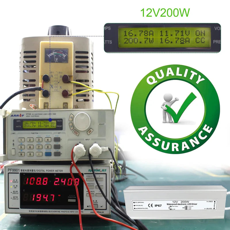 12V Waterproof LED Power Supply – 200W–500W Outdoor LED Driver, 175–265V AC Input, Single or Dual Wire Output, CE/RoHS/FCC Certified, UK/EU Plug & Wire Lead Options