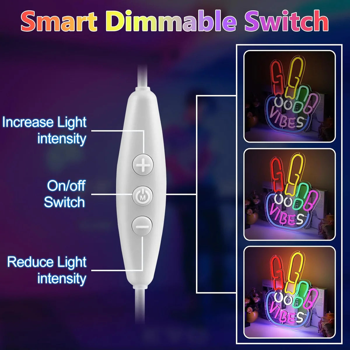 Good Vibes LED Sign – Peace Hand Sign | USB Neon Light for Wall Decor | 17×13 inch | Hanging | Ideal for Bedroom, Dorm, Lounge, Party Mood Lighting