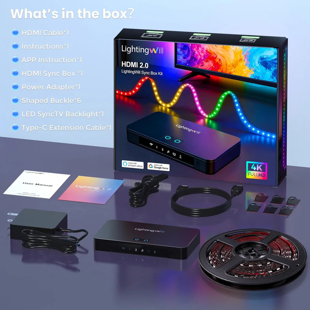 LightingWill CST3 HDMI 2.0 TV Sync Backlight Kit – Smart RGBIC LED Strip Syncs with Screen, 4K@60Hz, 72 LEDs/m, for Movies & Gaming, Compatible with PS5 / Xbox / PC (9.8 ft / 12.5 ft / 16.4 ft)