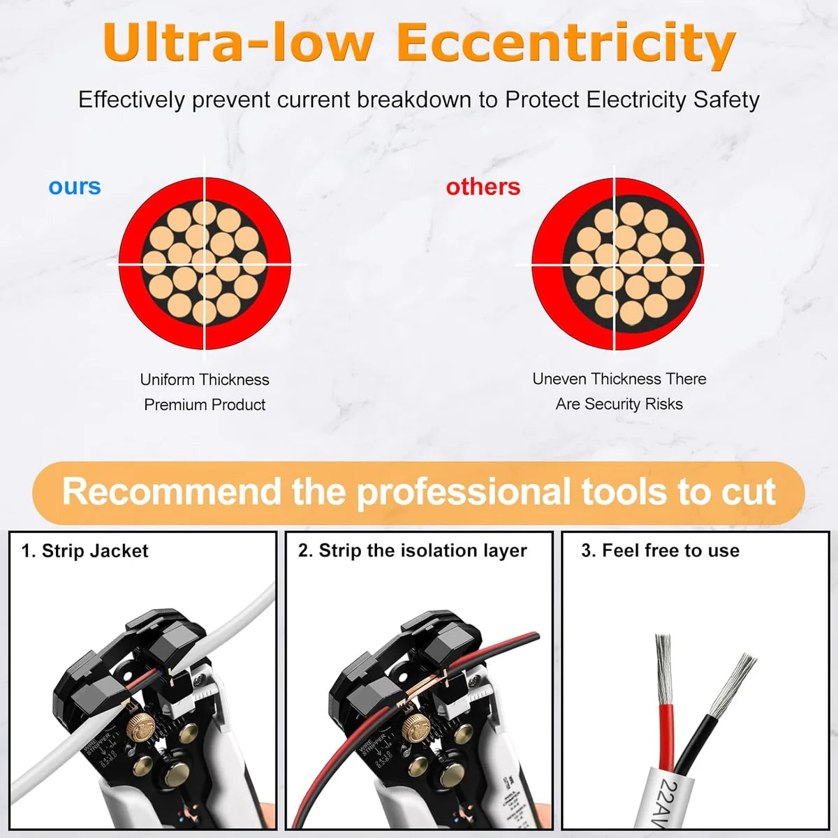 22 AWG 2/3/4/5 Conductor Black/White PVC Insulated Copper Cable – Multi-Core Flexible Wire for LED Installation – 10m (33ft)