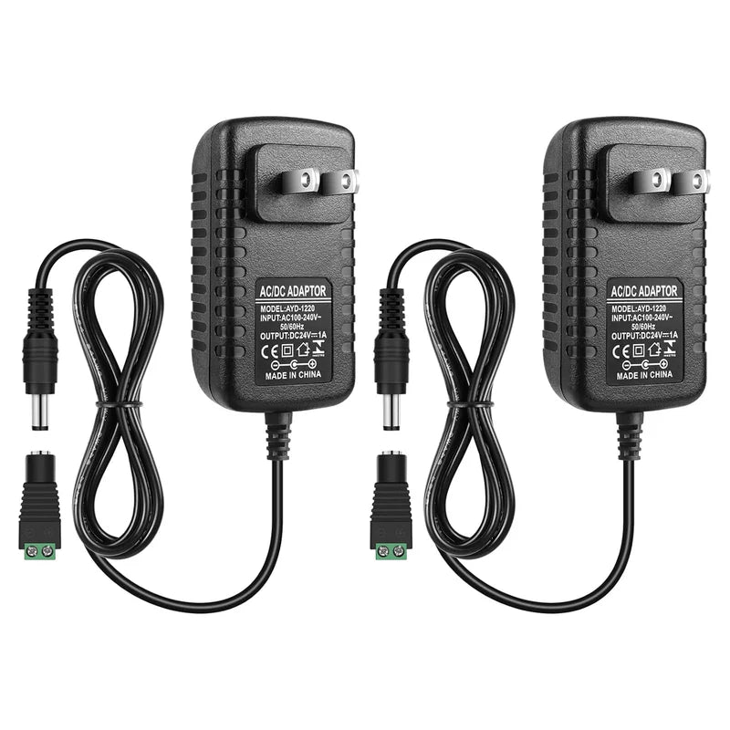 Power Adapter DC 24V 24W, AC 100–240V to 24V Wall Plug Switching Power Supply with US Plug, Black Case for LED Lighting and Electronics