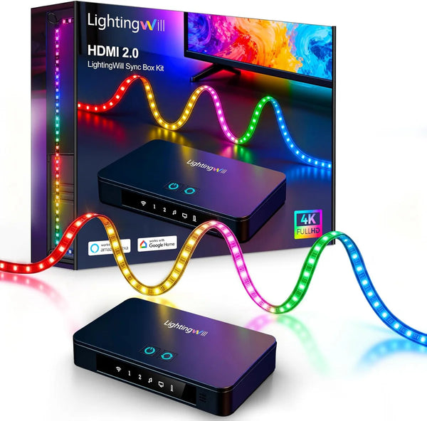LightingWill CST3 HDMI 2.0 TV Sync Backlight Kit – Smart RGBIC LED Strip Syncs with Screen, 4K@60Hz, 72 LEDs/m, for Movies & Gaming, Compatible with PS5 / Xbox / PC (9.8 ft / 12.5 ft / 16.4 ft)