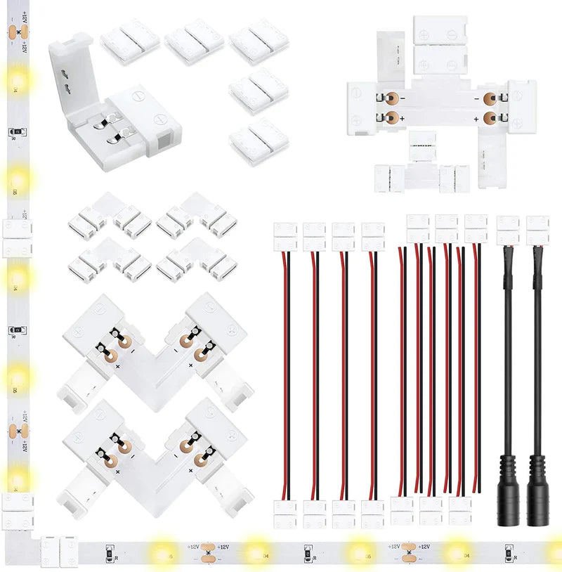 LightingWill 10mm 2Pin LED Strip Connector Transparent Solderless Clips, Crystal LED Light Strip Connector Strip to Wire Strip to Strip DC Adapter for 3528 2835 LED Strip, Local Stock US UK
