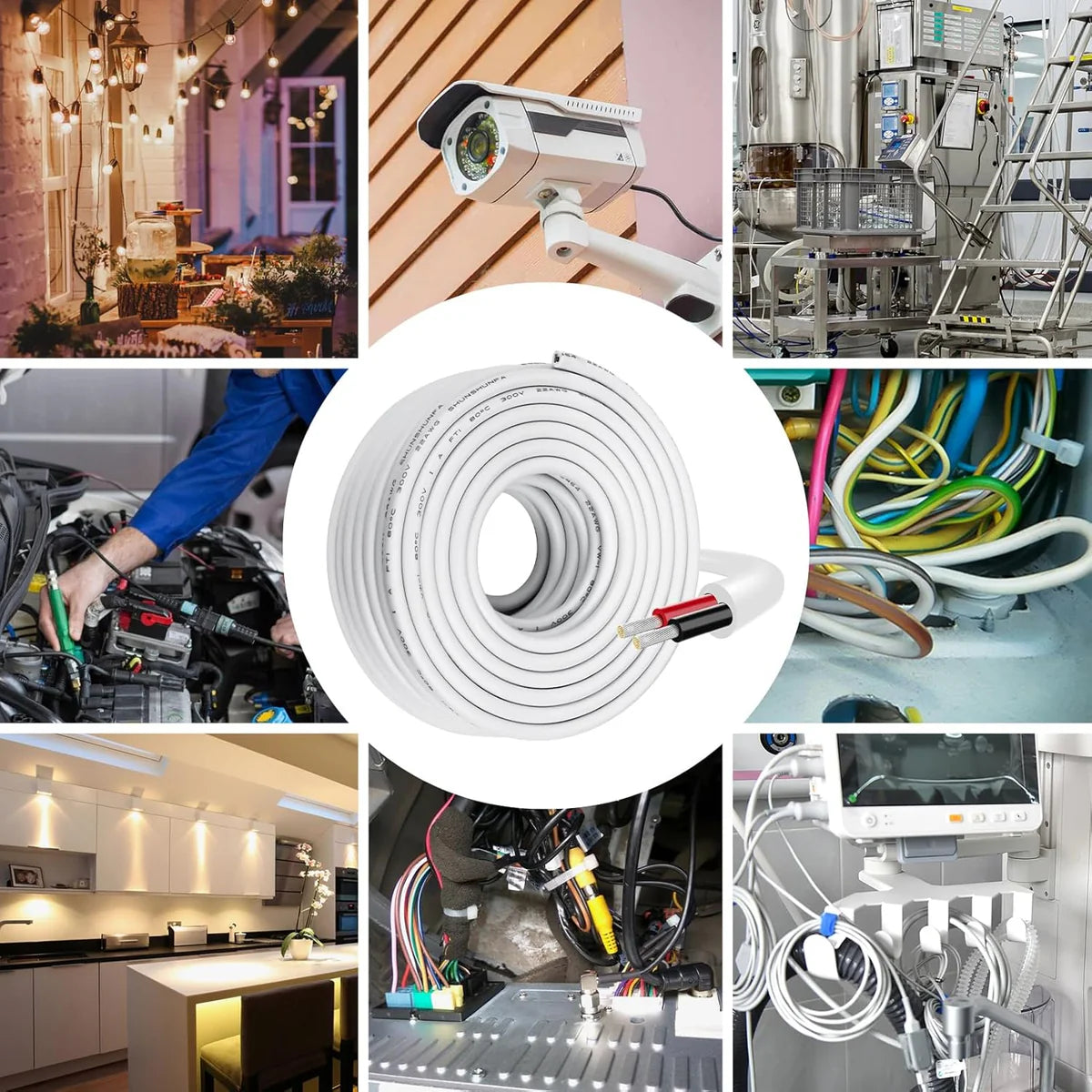 22 AWG 2/3/4/5 Conductor Black/White PVC Insulated Copper Cable – Multi-Core Flexible Wire for LED Installation – 10m (33ft)