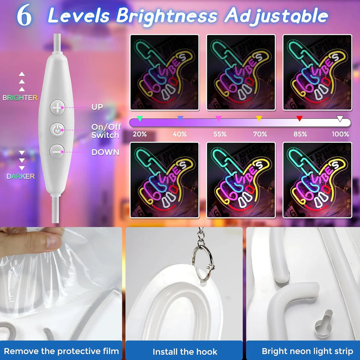 Good Vibes LED Sign – Cool Hand Sign | USB Neon Light for Wall Decor | 17×13 inch | Hanging | Ideal for Bedroom, Dorm, Lounge, Party