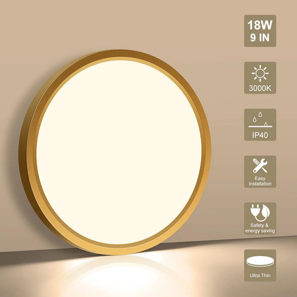 9 Inch 18W White / Gold  Round Ceiling Light – AC 110–130V | 3000K / 4500K / 5000K / 6500K | Flush Mount Ceiling Light for Modern Home Lighting | 1-Pack – Local Stock (US)