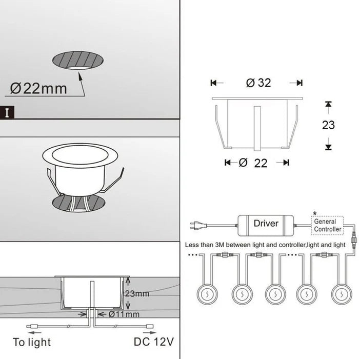 10-Pack Recessed LED Deck Lights – 0.6W Each | Warm White / Natural White | AC100–265V Input with Power Adapter | US / EU / UK / AU Plug Options | IP67 Waterproof Inground Step Lights Kit for Deck, Garden, Yard, Stairs & Pathway Lighting