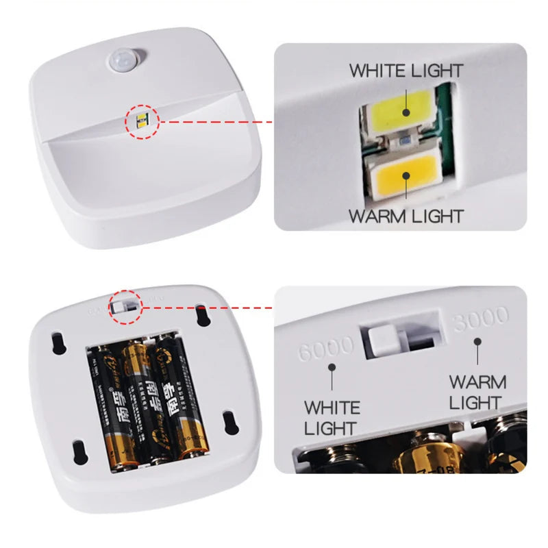 LightingWill LED Motion Sensor Light Battery Operated Dual White 3000K 6500K Switchable Cordless Stick On Night Light for Closet Kitchen Bathroom Hallway Cabinet 2 3 4 5 6 Pack