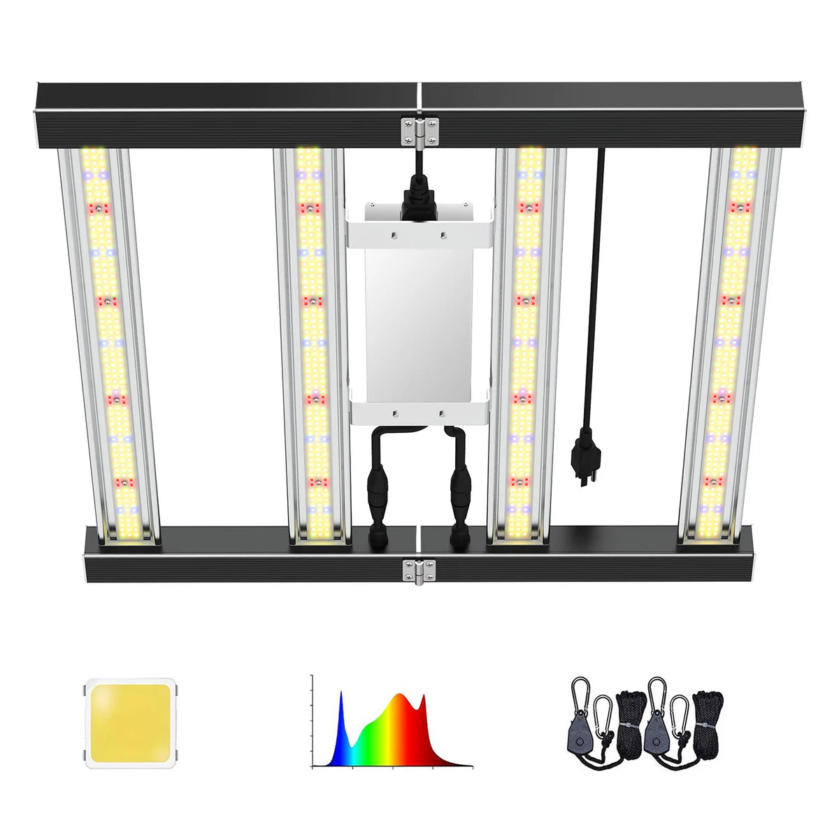 Foldable LED Grow Light - AC110-277V | 240W / 360W / 480W / 720W | Full Spectrum Grow Light for Indoor Commercial Plants | IP66 Waterproof | 0-10V Dimming | Included Hanging Rope, Dimmable Driver | Seedling, Veg & Bloom | US / EU / UK / AU Plug