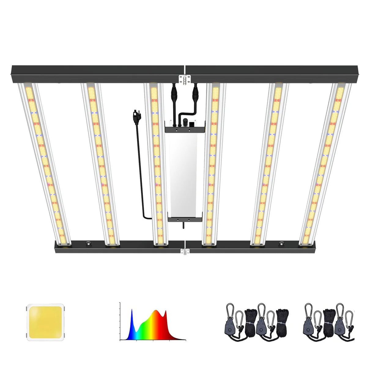 Foldable LED Grow Light - AC110-277V | 240W / 360W / 480W / 720W | Full Spectrum Grow Light for Indoor Commercial Plants | IP66 Waterproof | 0-10V Dimming | Included Hanging Rope, Dimmable Driver | Seedling, Veg & Bloom | US / EU / UK / AU Plug