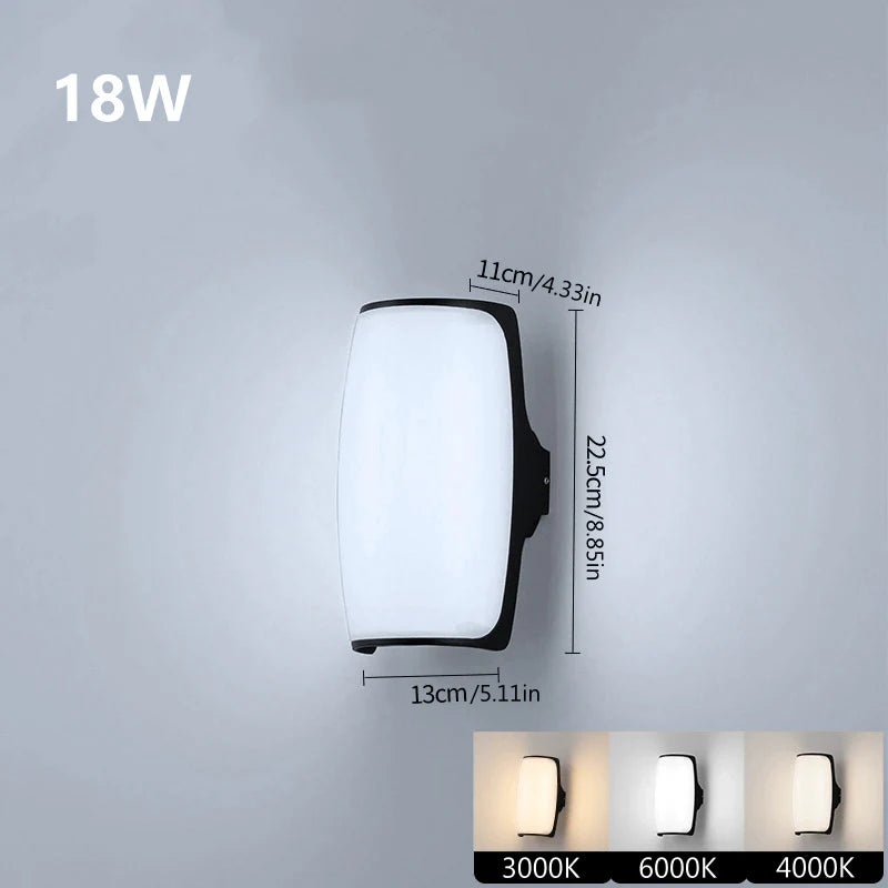LightingWill LED Wall Light 18W Outdoor Waterproof Wall Sconce 3000K 4000K 6000K Black Smooth Curve Up Down Wall Light IP65 Aluminum Porch Garden Balcony Indoor 2 Pack