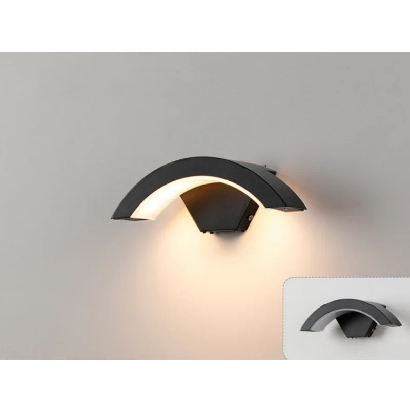 LightingWill LED Wall Light 18W Outdoor Waterproof Wall Sconce 3000K 4000K 6000K Black Arc Wave Up Down Wall Light IP65 Aluminum Porch Garden Balcony Indoor 2 Pack