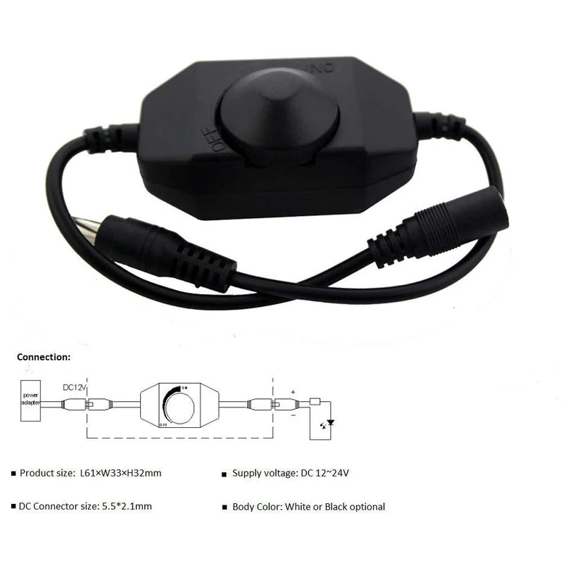 LightingWill LED Strip Dimmer DC12V 24V 6A Rotary Switch LED Controller Black White for Single Color LED Strips