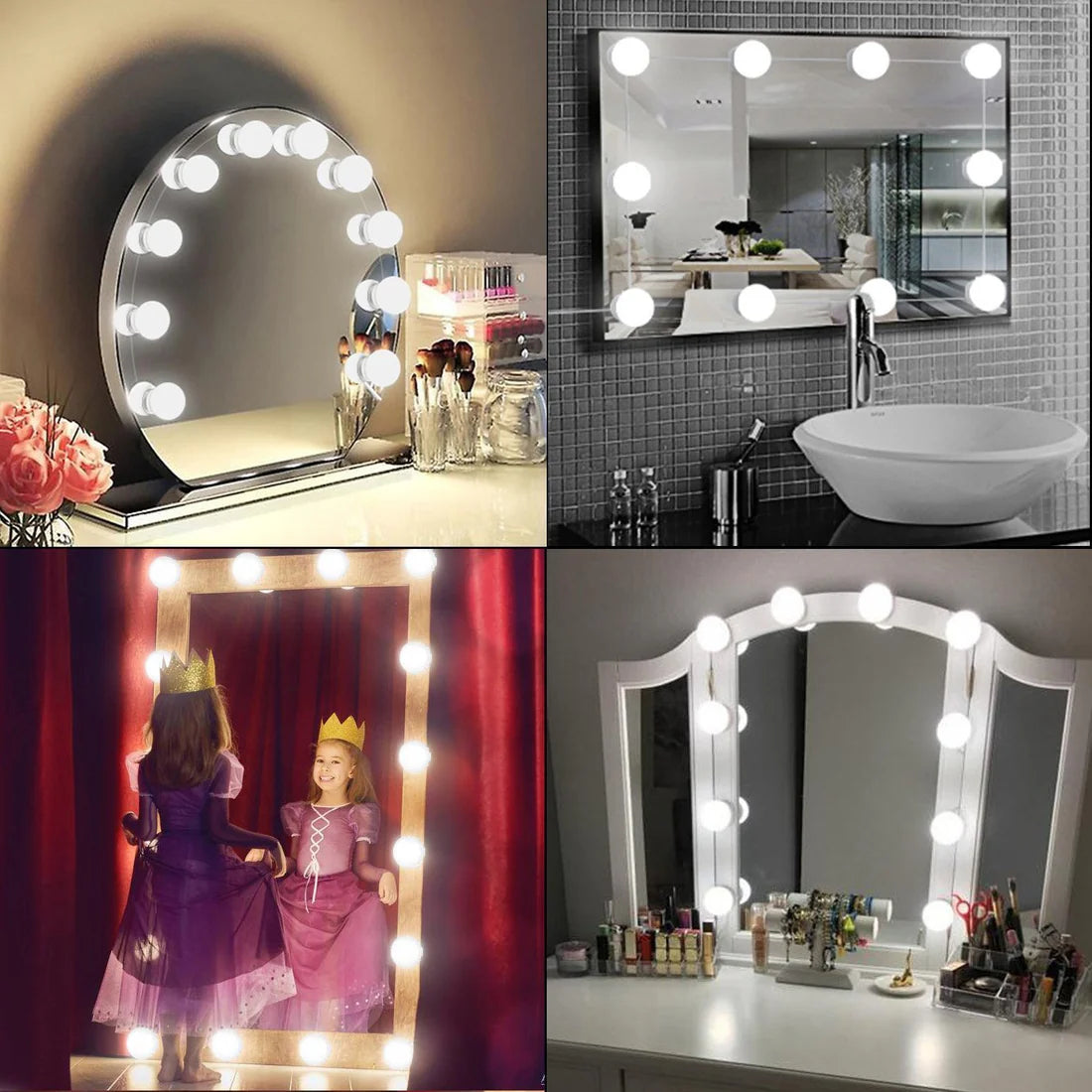 Hollywood Style LED Vanity Mirror Lights Kit with 10 1.77'' Light Bulbs, 3 Colors Adjustable, Ideal for Makeup Vanity Table in Dressing Room