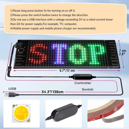 Free Shipping Model 1632 Flexible USB 5V Car LED Sign Bluetooth App Control Display Screen Text Pattern Animation LED sign display for Car Windows, Shop, Bar and Entrance Sign