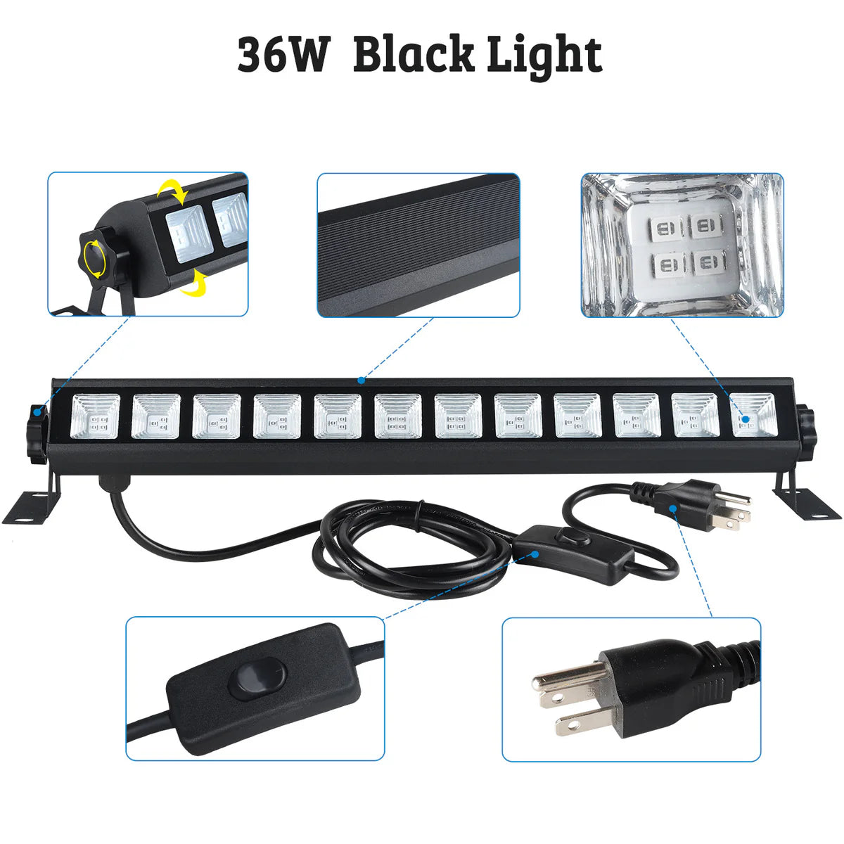 LightingWill 36W UV LED Wall Washer Light – AC85-265V | 395–400nm Black Light | Plug-in with On/Off Switch | Fluorescent Effect for Stage, Party & Event Lighting | 1 / 2-Pack