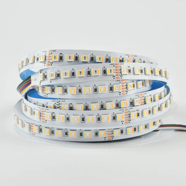 LightingWill RGBCCT LED Strip Light DC12V DC24V, 12mm PCB 5-in-1 SMD5050 60 LEDs/m, IP00 IP65 IP67 Flexible LED Tape Light for Mirror Kitchen Cabinet Bedroom, 5m 50m