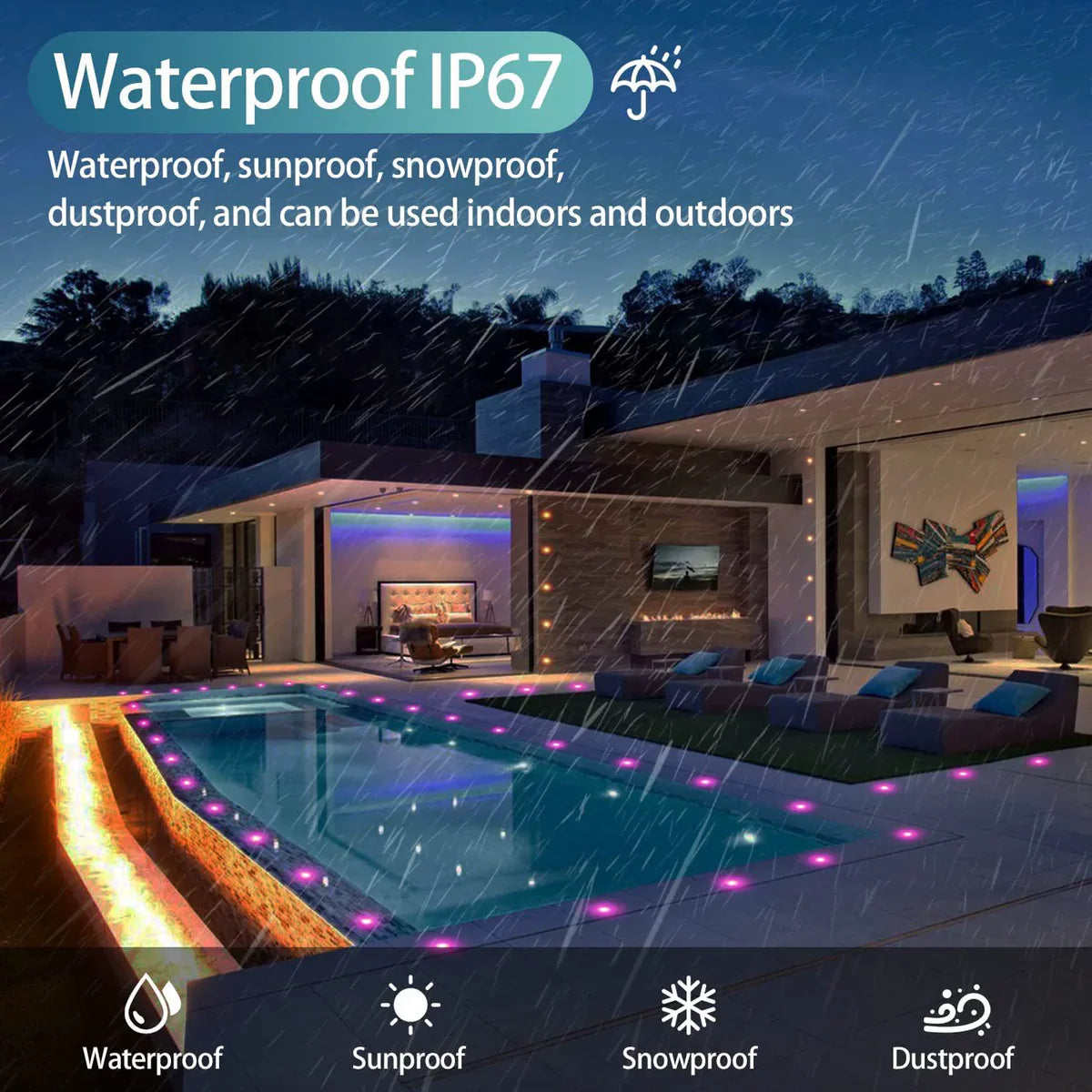 10-Pack RGB Recessed LED Deck Lights – AC100–265V Input with Power Adapter | Remote Control | US / EU / UK / AU Plug Options | IP67 Waterproof Inground Step Lights Kit for Deck, Garden, Yard, Stairs & Pathway Lighting